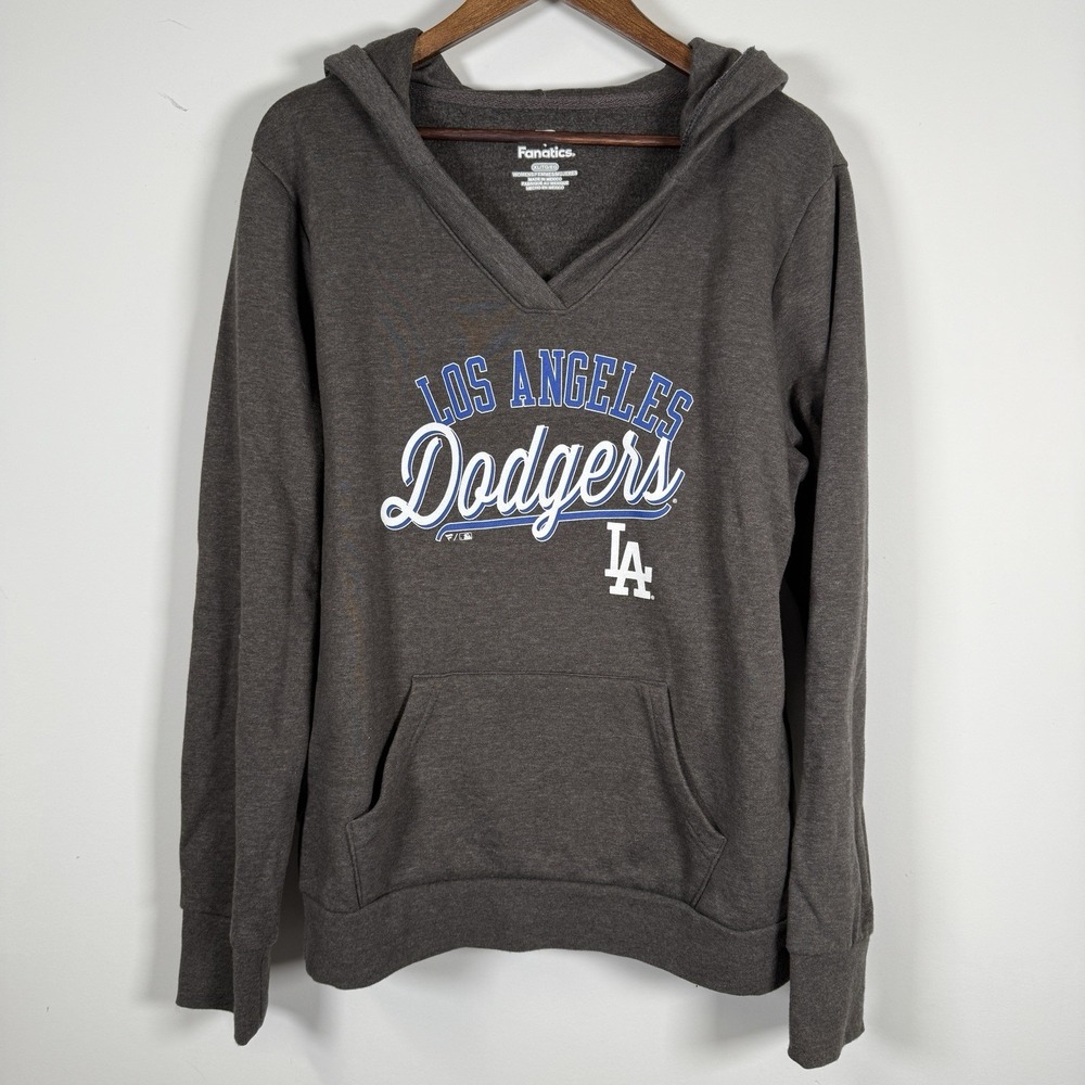 Women's Fanatics LA Dodgers Sweatshirt V-Neck Hooded‎ Gray Size XL